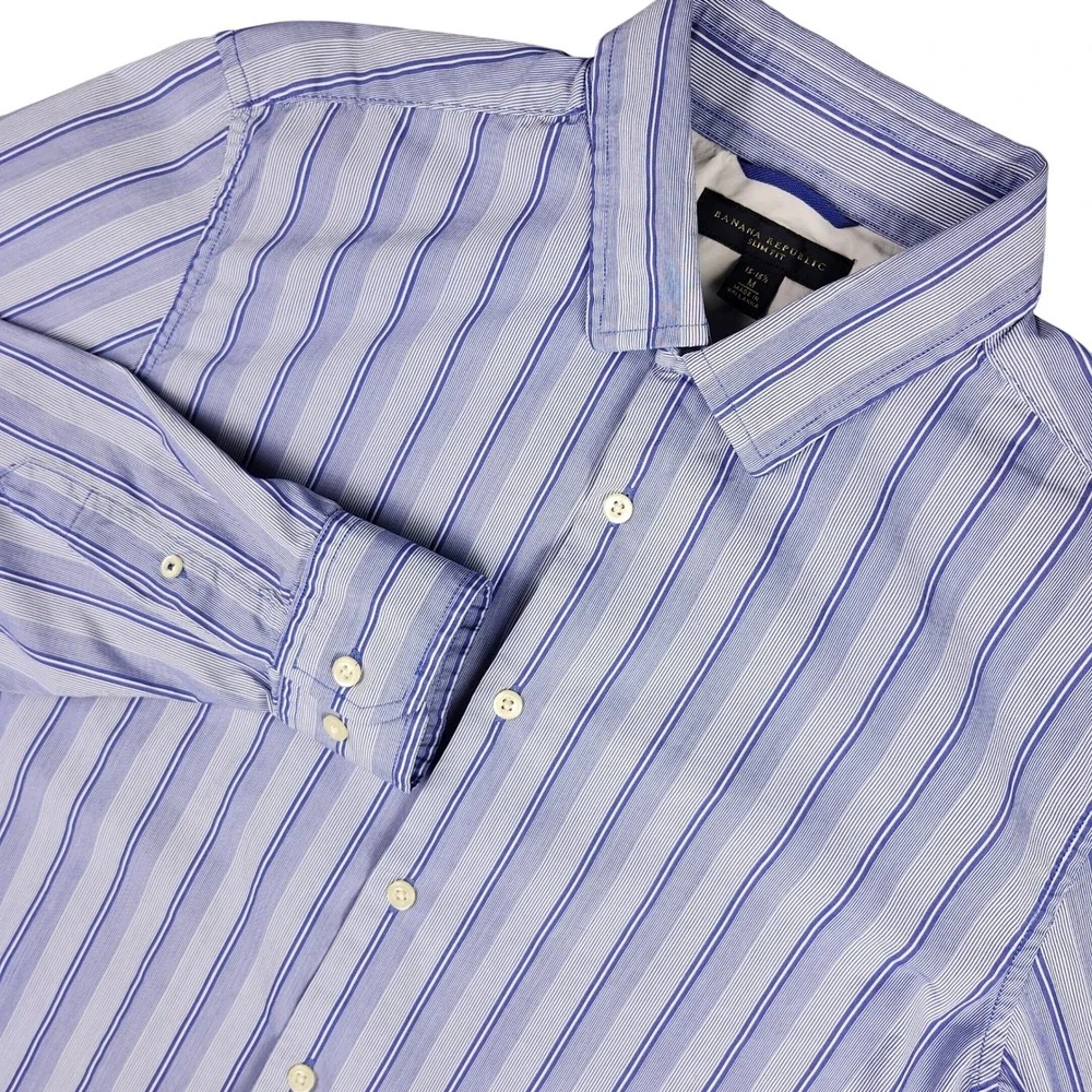 Banana Republic‎ Button Down Shirt Mens M Blue Striped Slim Fit Long Sleeve
